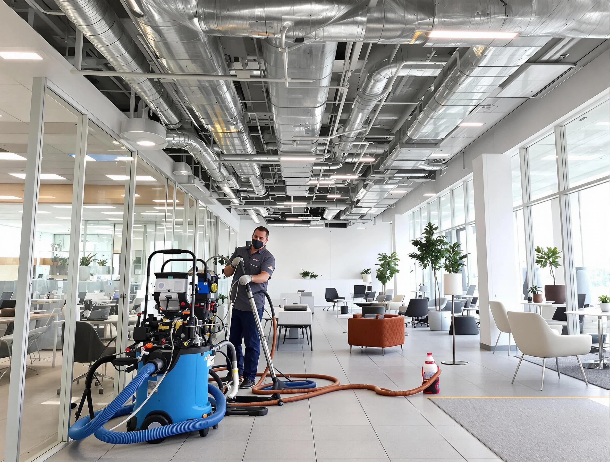 Brockton Air Duct Cleaning team conducting comprehensive commercial duct cleaning at a business location in Brockton