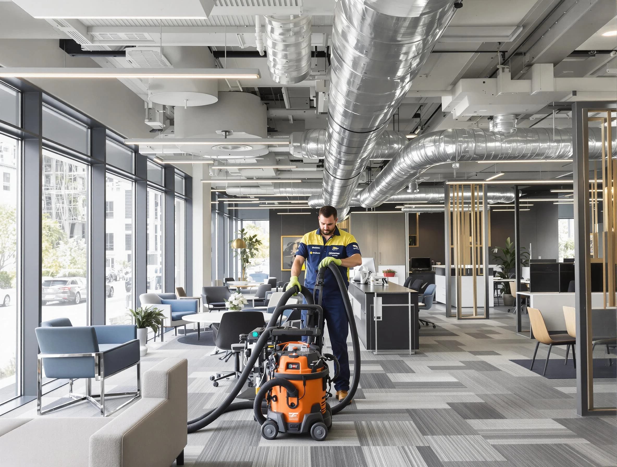 Brockton Air Duct Cleaning team performing thorough commercial duct cleaning at a Brockton business center